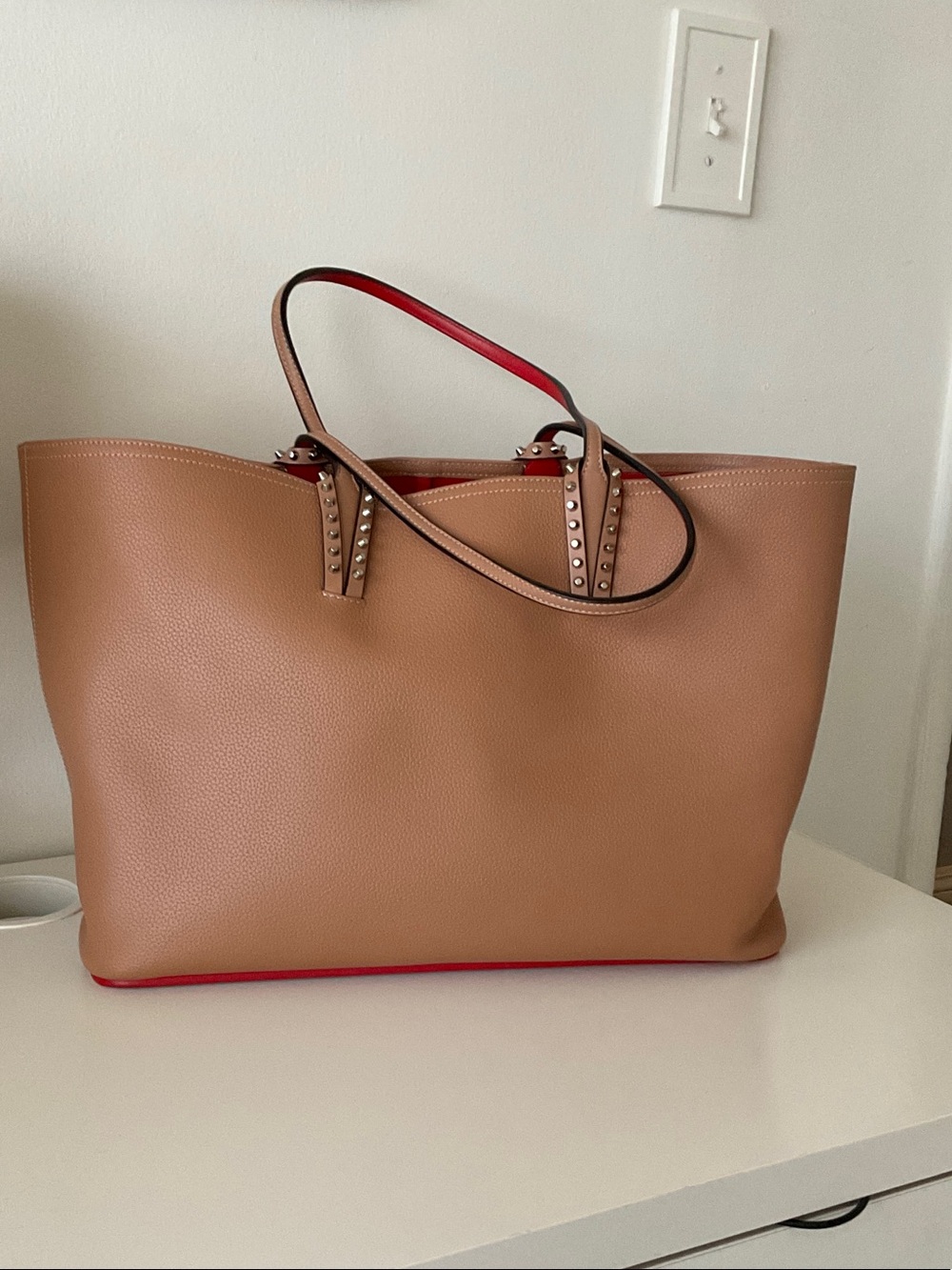Christian Louboutin Tan Tote with Red Accent
